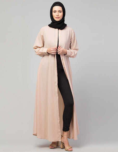 Trendy Basic abaya with front opening and hidden placket in the Shade  Skin